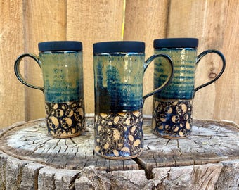 Unique Handmade Skull Pottery Travel Mug with Durable Silicone Lid - Cup Holder Friendly