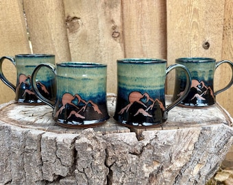 Handmade Sunset Mountain Ceramic Mug | Lunar Glaze