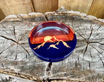 One-of-a-Kind Mountain Sky Pottery Bowl - Hand Painted Handmade Artisan Catch All Plate
