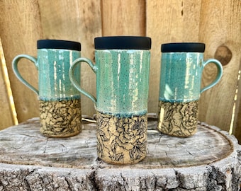 Handmade Peony Ceramic Travel Mug with Silicone Lid - Stylish and Eco-Friendly Coffee Cup