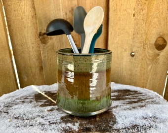 Layered Green Kitchen Utensil-Holder or Wine Chiller or Vase | Handmade Utensil Holder | Wine Chiller | Handmade Pottery | Layered Unique