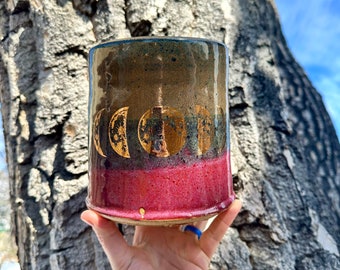 Gold Moon Kitchen Utensil-Holder or Wine Chiller or Vase | Gold Moon Sequence | Handmade Utensil Holder | Wine Chiller | Handmade Pottery