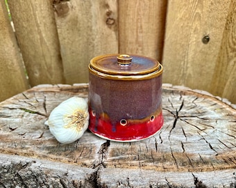 SALE!! Pink bronze/blue Layered Garlic Keeper | Porcelain Garlic Keeper | Garlic Jar | Garlic Cellar | Handmade WheelThrown Garlic Keeper