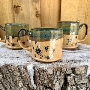 Bee Scene Mug | Ceramic mug | Iron glazed | speckled clay | Housewarminggift | Rustic home decor | PersonalizedGift | Handmade | Plant Lover