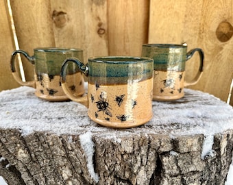 Bee Scene Mug | Ceramic mug | Iron glazed | speckled clay | Housewarminggift | Rustic home decor | PersonalizedGift | Handmade | Plant Lover