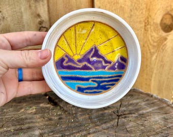 Beautiful Hand Painted Mountain Design Ceramic Pottery Bowl - Perfect for Serving or Home Decor