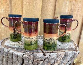 Handcrafted Desert Pottery Travel Mug with Silicone Lid - discounted seconds