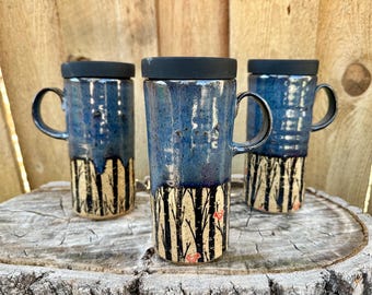 Handmade Forest Travel Mug | Ceramic Pottery with Silicone Lid - Perfect for Nature Lovers