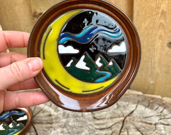 Handmade Hand Painted Crescent Mountain Large Spoon Rest - Unique Kitchen Decor