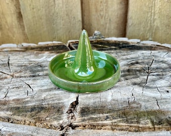 Rich Green Handmade Porcelain Ceramic Pottery Jewelry Holder Tower - Unique Artisanal Storage Solution
