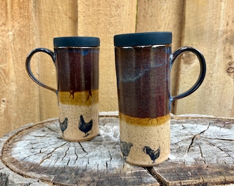 Handmade Ceramic Chicken Travel Mug with Silicone Lid - Discounted Seconds Pottery