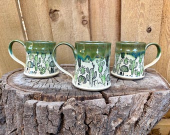 Handmade Porcelain Cactus Mug | Green Succulent Design