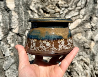 Handmade Ceramic Pottery French Butter Keeper with Unique Skulls Design | butter crock