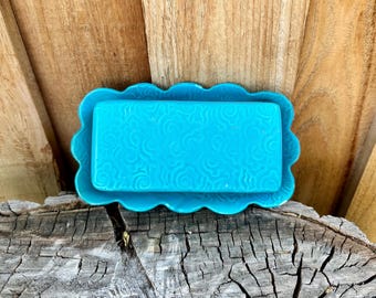 Turquoise Cloud Handmade Large Irish Butter Block Dish | Unique UK Pottery Ceramic Butter Keeper