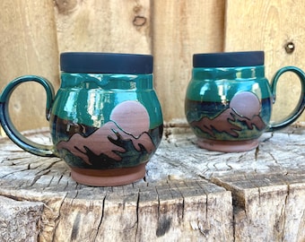 Handmade Ceramic Moon Mountain Round Travel Mug with Silicone Lid - Eco Friendly Travel Mug