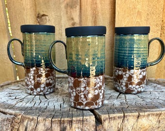 Unique Handmade Skull Pottery Travel Mug with Durable Silicone Lid - Cup Holder Friendly