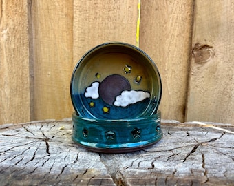 Handmade Hand Painted Full Moon with Clouds Herb Puller Bowl