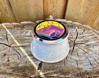 SALE! | Hand Painted Mountain Butter keeper | French butter crock | French butter dish | Housewarming gift | Handmade Butter Dish