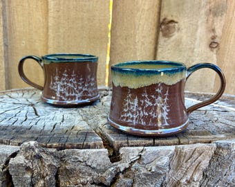 Handmade Pine Tree Ceramic Small Mug - Christmas Winter Mug