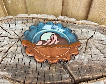 Handmade Hand Painted Desert Plateau Moon Catch All Dish - Unique Small Plate