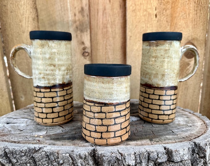 Featured listing image: Rustic Urban Brick Ceramic Travel Mug with Silicone Lid – Perfect for Cold Days & Travel