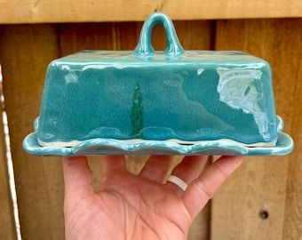 Handmade Blue Floral Butter Dish – Irish Block Design, Seconds