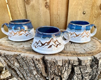 Mountain Mug | Handmade Ceramic Mountain Mug | Housewarming gift | Blue and White Handmade Mountain Mug | Unique Handmade Mug | Outdoor Mnt
