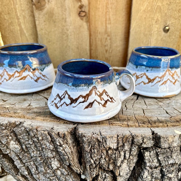 Mountain Mug | Handmade Ceramic Mountain Mug | Housewarming gift | Blue and White Handmade Mountain Mug | Unique Handmade Mug | Outdoor Mnt