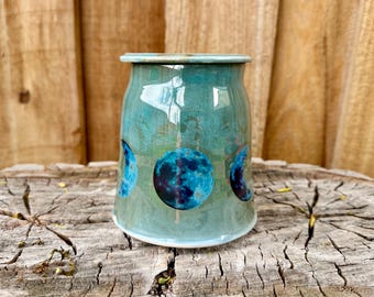 Blue Moon Phase Large Porcelain Lidded Jar in Blue Green - Discounted Seconds
