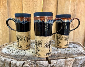 Skeleton Love Stoneware Travel Mug - Handmade Pottery with Lid