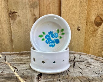 SALE! Magnolia Herb Stripper Puller Bowl | Blue Magnolia Handmade Herb Stripper | Floral Herb Puller Bowl