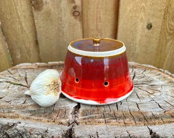 SALE!  Pink & White Layered Garlic Keeper | Porcelain Garlic Keeper | Garlic Jar | Garlic Cellar | Handmade Wheel Thrown