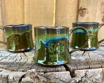 Handmade Green Houseplant Ceramic Mug with Dark Clay