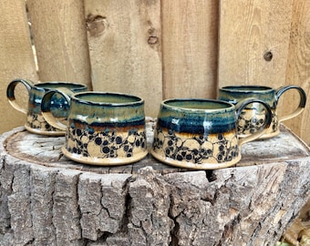 Handmade Pottery Skull Mug | Speckled Clay, Blue and Bronze Glaze