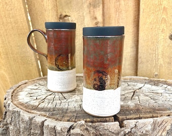 Handmade Gold Moon Phase Ceramic Travel Mug with Lid