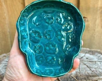 Handmade Teal Turquoise Skull Jewelry Catch All or Large Spoon Rest