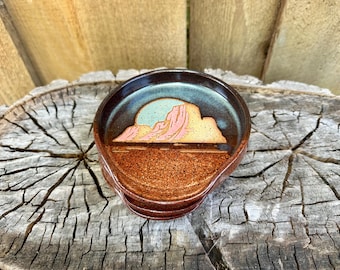 Handmade Hand Painted Desert Plateau Moon Large Spoon Rest - Unique Kitchen Decor