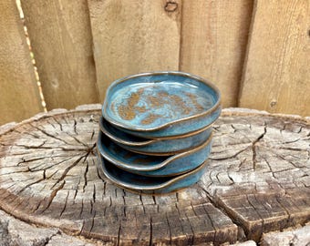 Handmade Cloud Large Spoon Rest - Blue Wave Textured Spatula Rest