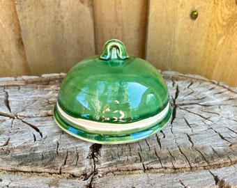SALE! Handmade Hand Painted Green Nature Mosaic Butter Dish - Unique Rustic Kitchen Decor - DISCOUNTED SECONDS