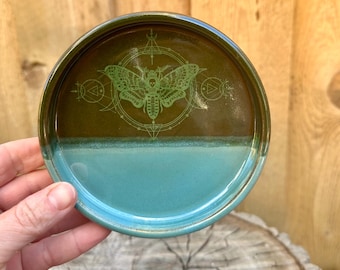 Handmade Witch Lunar Moth Ceramic Catch All Dish | Mystical Trinket Plate for Magic Lovers