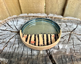 Medium Handmade Pottery Ceramic Forest Catch All Dish | Unique Trinket Tray for Home Decor