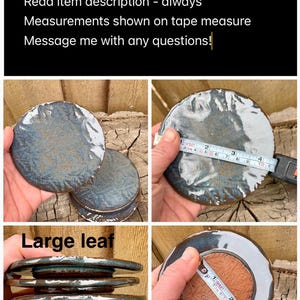 May include: Round ceramic lids with a blue and white glazed finish and a textured leaf pattern. A measuring tape shows the top diameter is approximately 4 inches and the inner base diameter is approximately 2.75 inches. The lids are stacked.