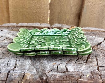 Handmade Rectangle Scallop Edge Cactus Plate | Catch All Dish Jewelry Tray Soap Dish
