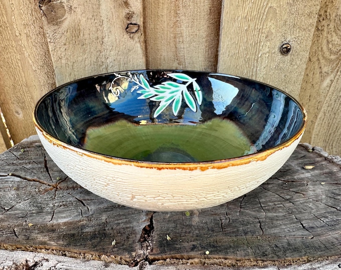 Featured listing image: Large Handmade Porcelain Fern Plant Serving Bowl - Unique Pottery Ceramic Decor