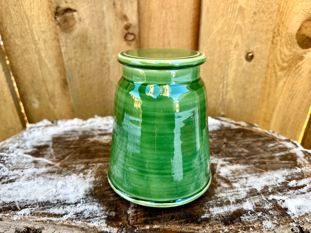 Large Porcelain Green Lidded Jar Green Porcelain Lidded Jar Salt Sugar