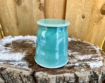 Large Porcelain Blue Green Lidded Jar | Porcelain Lidded Jar | Bathroom | Wheel Thrown Jar | Bathroom Jar