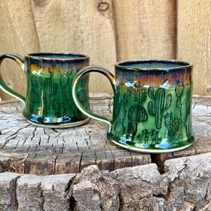 Handmade Green Cactus Mug | Succulent Desert Coffee Cup