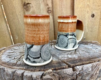 Wood Grain Pocket Mug - Handmade Ceramic Hand Warming Mug