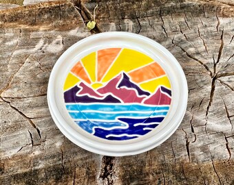 Mountain Catch All Dish | Porcelain Mosaic Style Jewelry Tray | Handmade Small Decorative Plate | Hand-Painted Catch All Dish