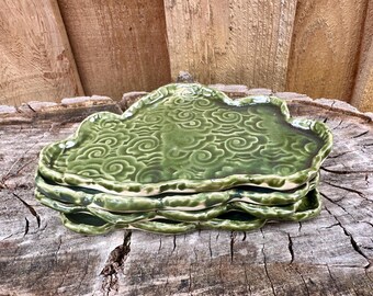 Set of Two Blue/Green Porcelain Ceramic Cloud Coasters - Handcrafted Pottery for Tea Lovers | Handmade Gift